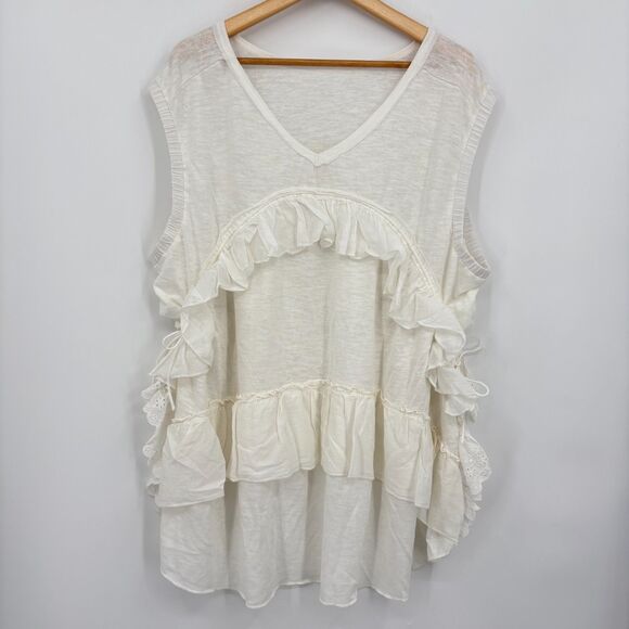 NWOT Free People Claire Tee White Ruffled Sleeveless Top, Sz Med, Boho Layered - Picture 5 of 13